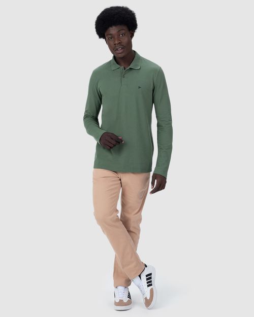 Camisa Polo Masculina Manga Longa Em Piquet Premium