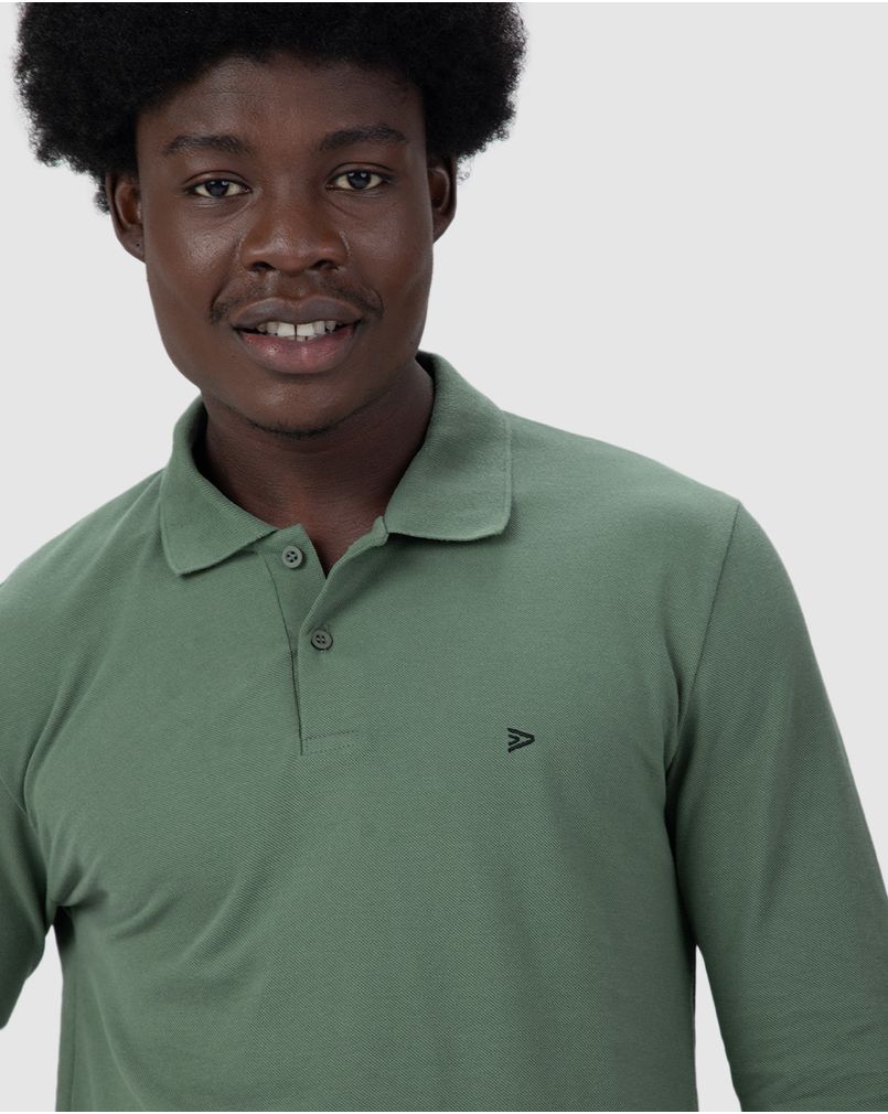 Camisa Polo Masculina Manga Longa Em Piquet Premium VERDE XGG