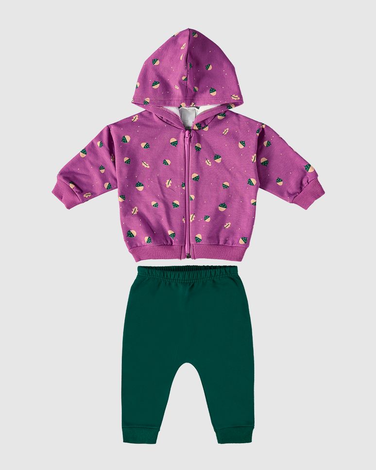 Conjunto Infantil Menina Jaqueta Estampada Em Moletom Malwee Kids