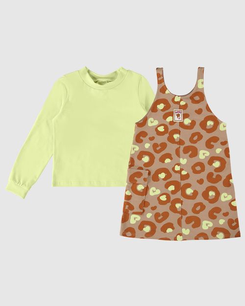 Conjunto Infantil Menina Salopete Estampada Em Moletom Stretch Malwee Kids