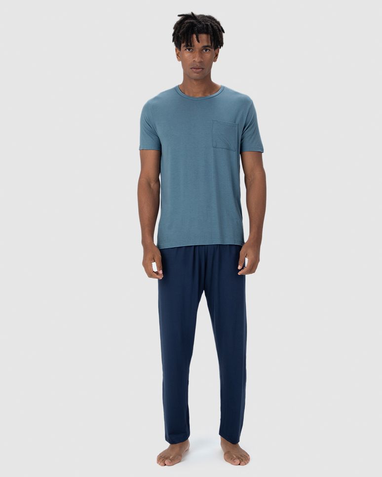 Pijama Masculino Camiseta Bolso Frontal Em Viscose Stretch