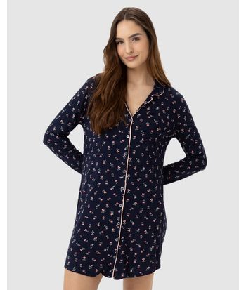 Pijama Feminino Manga Longa Estampa Floral Em Viscose Stretch