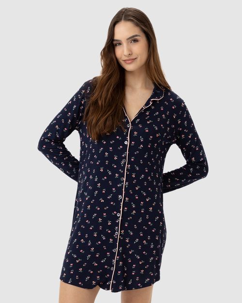 Pijama Feminino Manga Longa Estampa Floral Em Viscose Stretch