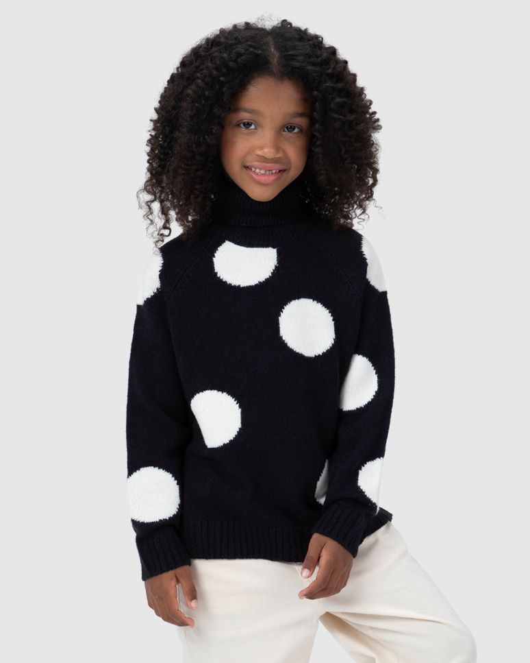 Suéter Infantil Menina Poá Gola Alta Em Tricô Malwee Kids