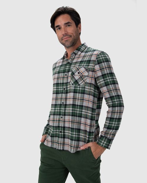 Camisa Masculina Xadrez Bolso Peitoral Em Flanela