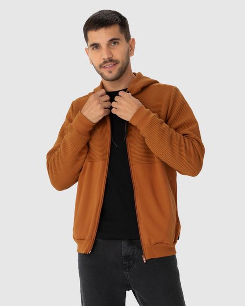 Jaqueta Masculina Com Capuz Em Malha Relevo