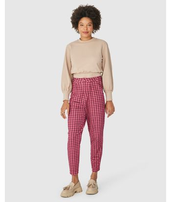 Calça Alfaiataria Feminina Estampa Pied De Poule Em Moletom Stretch