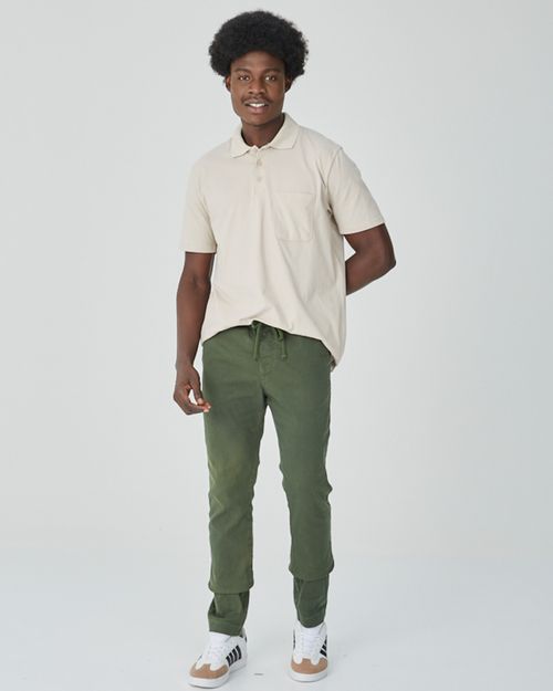 Calça Chino Masculina Cadarço Frontal Em Sarja Com Elastano