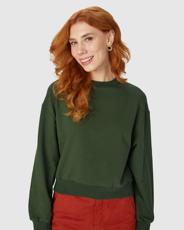 Blusão Básico Feminino Cropped Em Moletom Stretch Flanelado