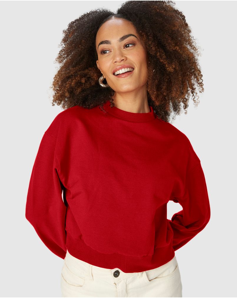 Blusão Básico Feminino Cropped Em Moletom Stretch Flanelado