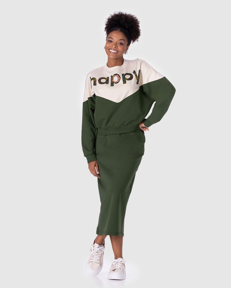 Blusão Feminino Bicolor Happy Em Moletom Stretch Flanelado