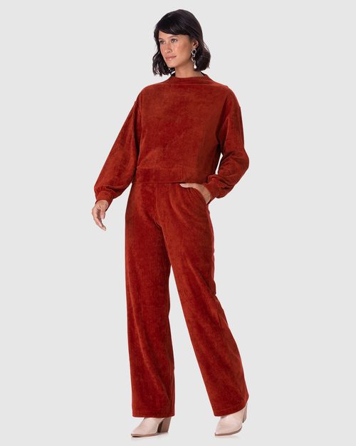 Calça Clochard Feminina Em Malha Plush Cotelê