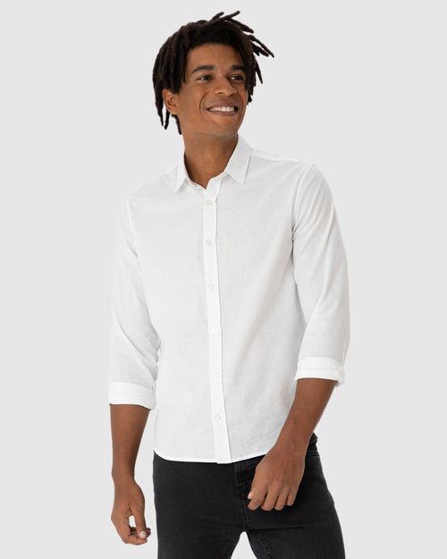 Camisa Básica Masculina Abotoamento Frontal Em Tricoline