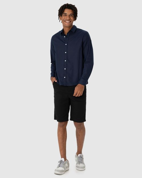 Camisa Básica Masculina Abotoamento Frontal Em Tricoline