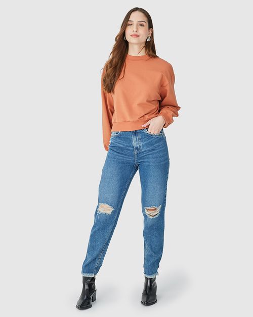 Calça Mom Feminina Barra Desfiada Em Jeans 100% Algodão