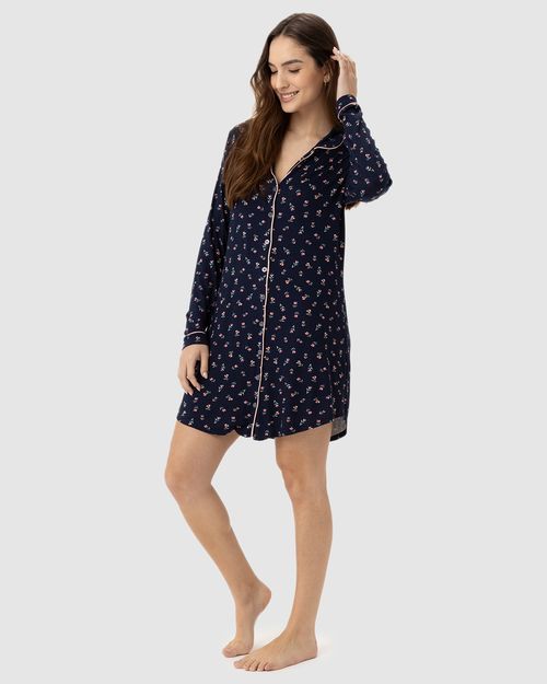 Pijama Feminino Manga Longa Estampa Floral Em Viscose Stretch