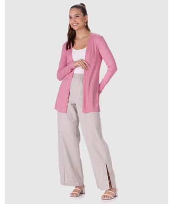 Cardigan Feminino Manga Longa Em Malha Canelada De Viscose