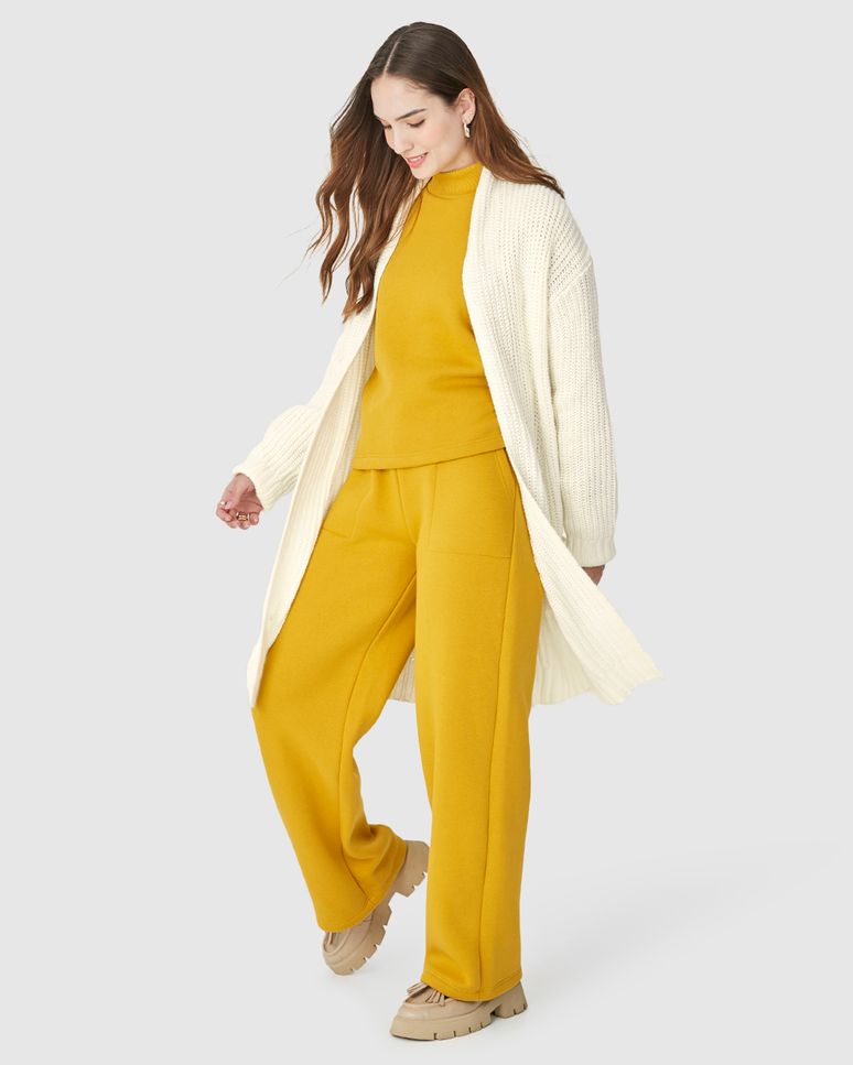 Cardigan Alongado Feminino Com Bolsos Em Tricô