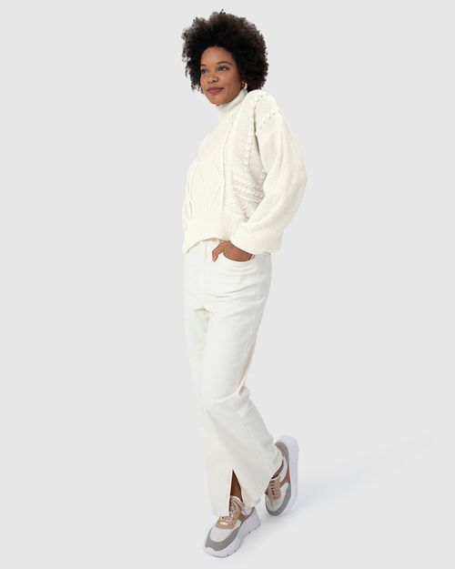 Suéter Feminino Texturizado Gola Alta Em Tricô