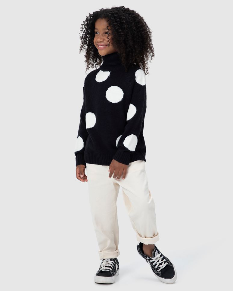 Suéter Infantil Menina Poá Gola Alta Em Tricô Malwee Kids