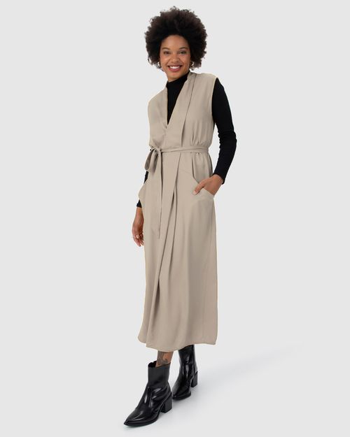 Vestido Chemise Feminino Com Faixa Em Viscose Sarjada