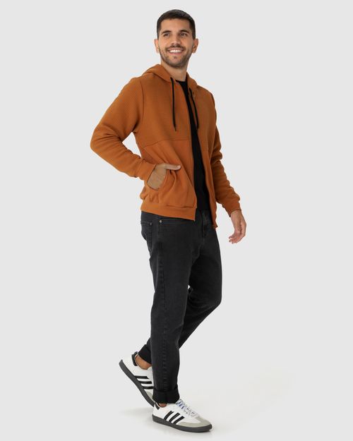 Jaqueta Masculina Com Capuz Em Malha Relevo