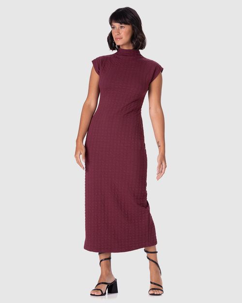 Vestido Midi Feminino Gola Alta Em Malha Jacquard