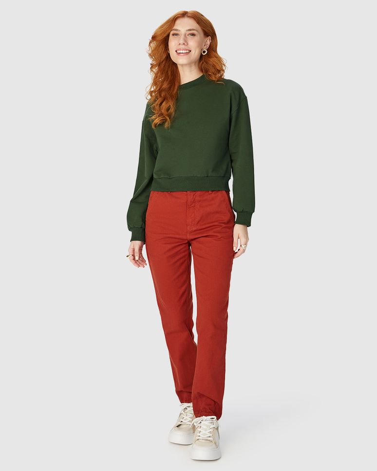 Blusão Básico Feminino Cropped Em Moletom Stretch Flanelado