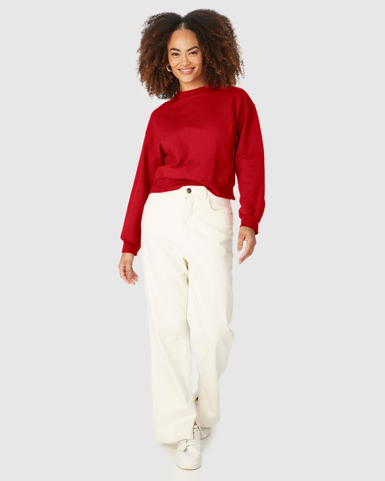 Blusão Básico Feminino Cropped Em Moletom Stretch Flanelado