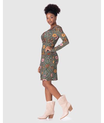 Vestido Feminino Transpassado Manga Longa Em Viscose Stretch