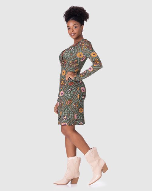 Vestido Feminino Transpassado Manga Longa Em Viscose Stretch