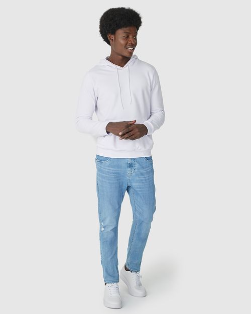 Calça Masculina Skinny Com Puídos Em Flex Jeans