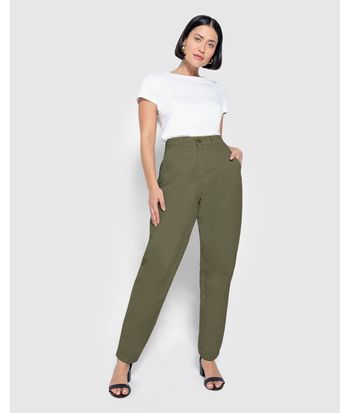Calça Feminina Slouchy Cintura Alta Em Sarja Com Elastano - ENFIM