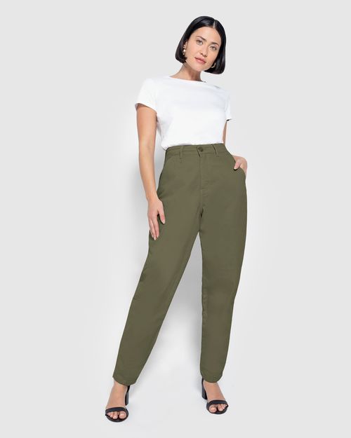 Calça Feminina Slouchy Cintura Alta Em Sarja Com Elastano - ENFIM