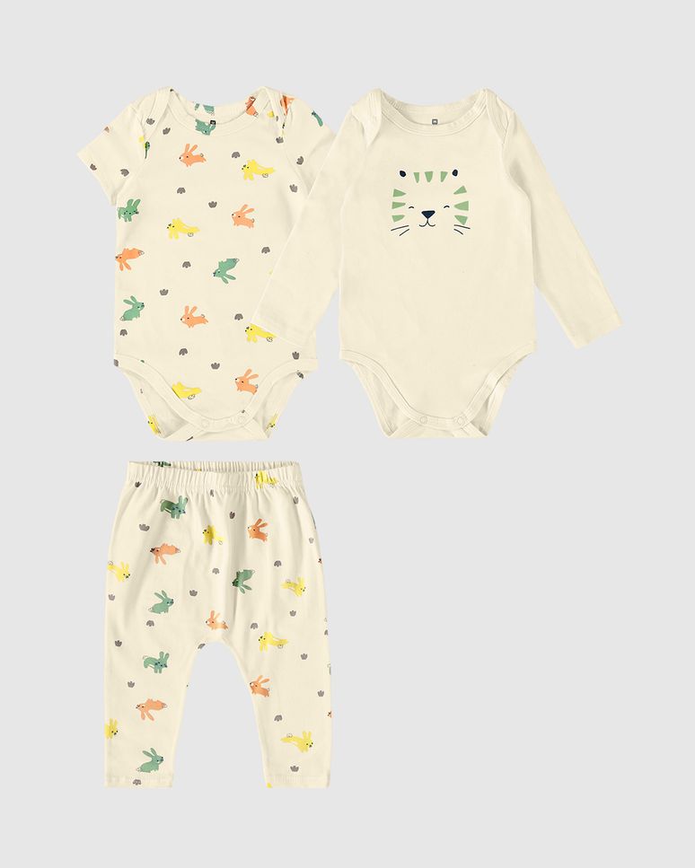 Conjunto Infantil Unissex Calça E Bodies Em Algodão Malwee Kids