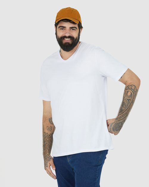 Camiseta Básica Masculina Plus Size Decote V Em Algodão