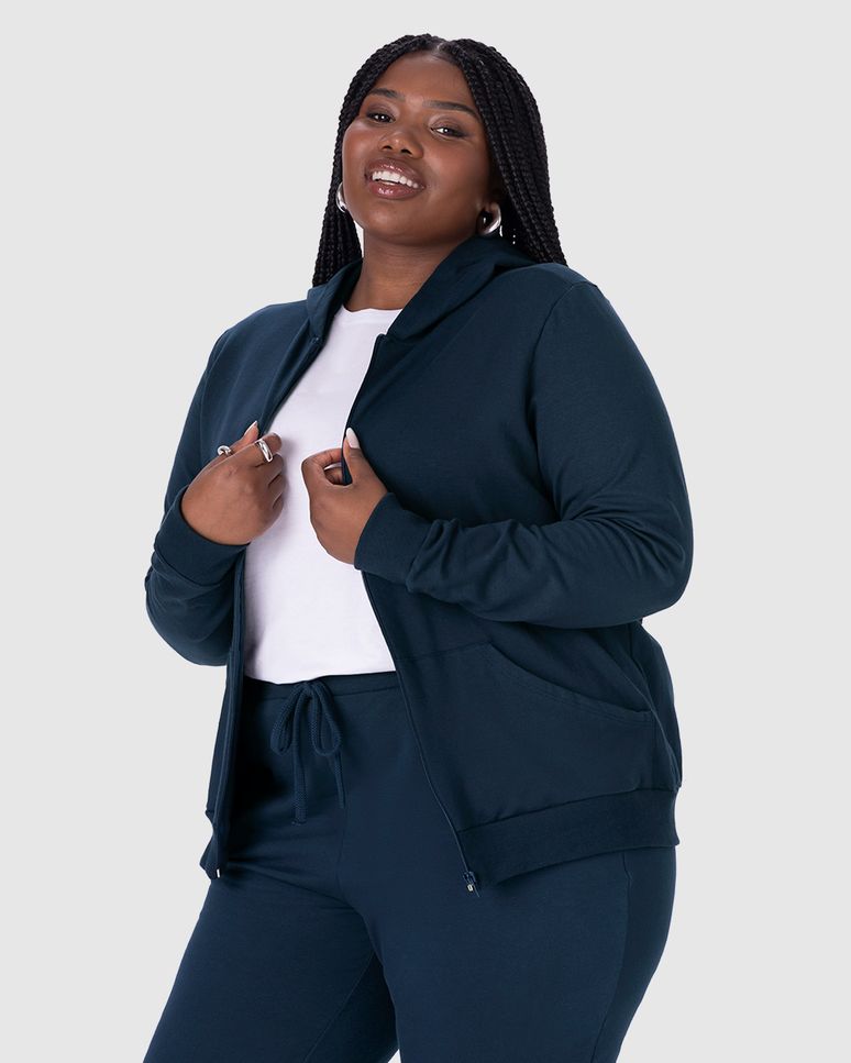 Jaqueta Básica Feminina Plus Size Em Moletom Stretch Flanelado