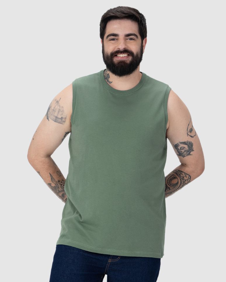 Regata Básica Masculina Plus Size Cava Ajustada Em Algodão