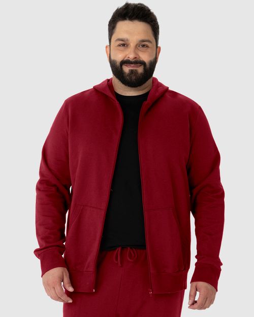 Jaqueta Básica Masculina Plus Size Com Capuz Em Moletom