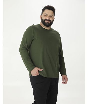 Camiseta Básica Masculina Plus Size Manga Longa Em Algodão
