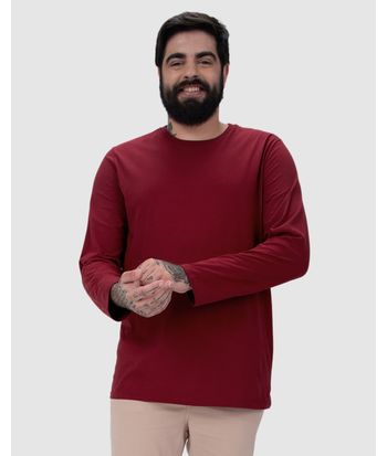 Camiseta Básica Masculina Plus Size Manga Longa Em Algodão