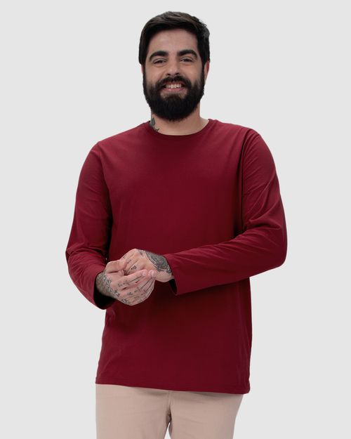 Camiseta Básica Masculina Plus Size Manga Longa Em Algodão