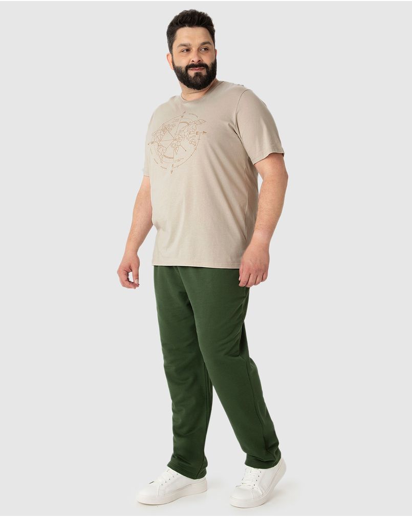 Calça Básica Masculina Plus Size Em Moletom Flanelado VERDE G5