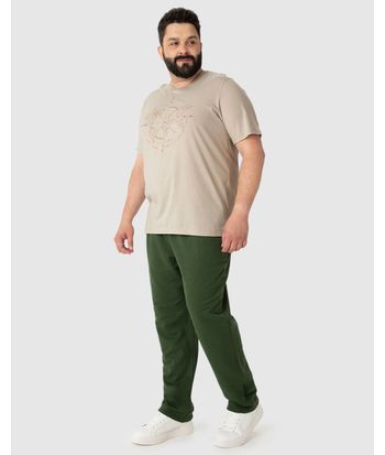 Calça Básica Masculina Plus Size Em Moletom Flanelado