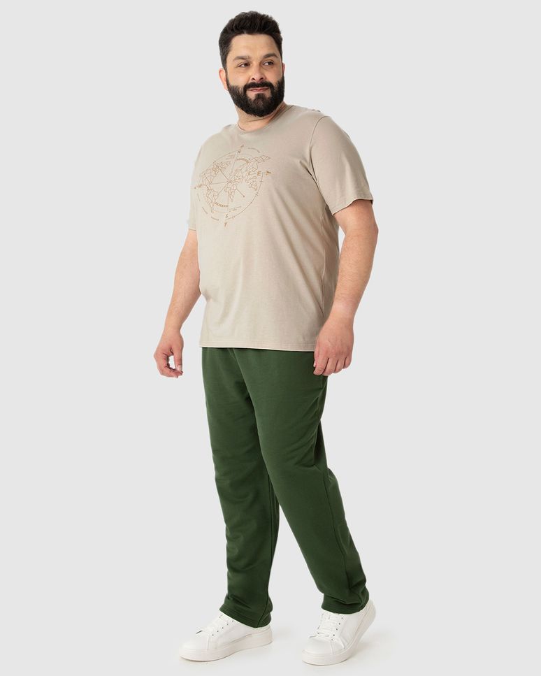 Calça Básica Masculina Plus Size Em Moletom Flanelado