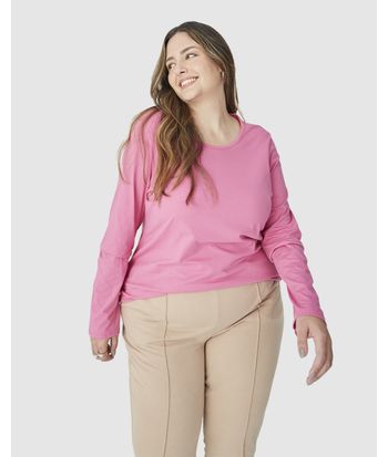 Blusa Básica Feminina Plus Size Manga Longa Em Algodão