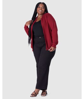 Jaqueta Básica Feminina Plus Size Gola Canelada Em Moletom Flanelado