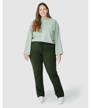 Calça Básica Feminina Plus Size Em Moletom Stretch Flanelado