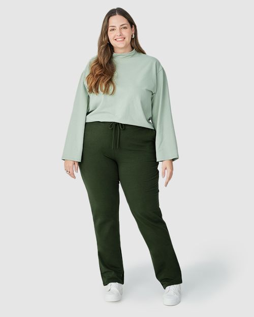 Calça Básica Feminina Plus Size Em Moletom Stretch Flanelado