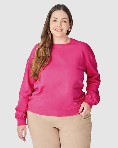 Blusão Básico Feminino Plus Size Decote Redondo Em Moletom Stretch Flanelado